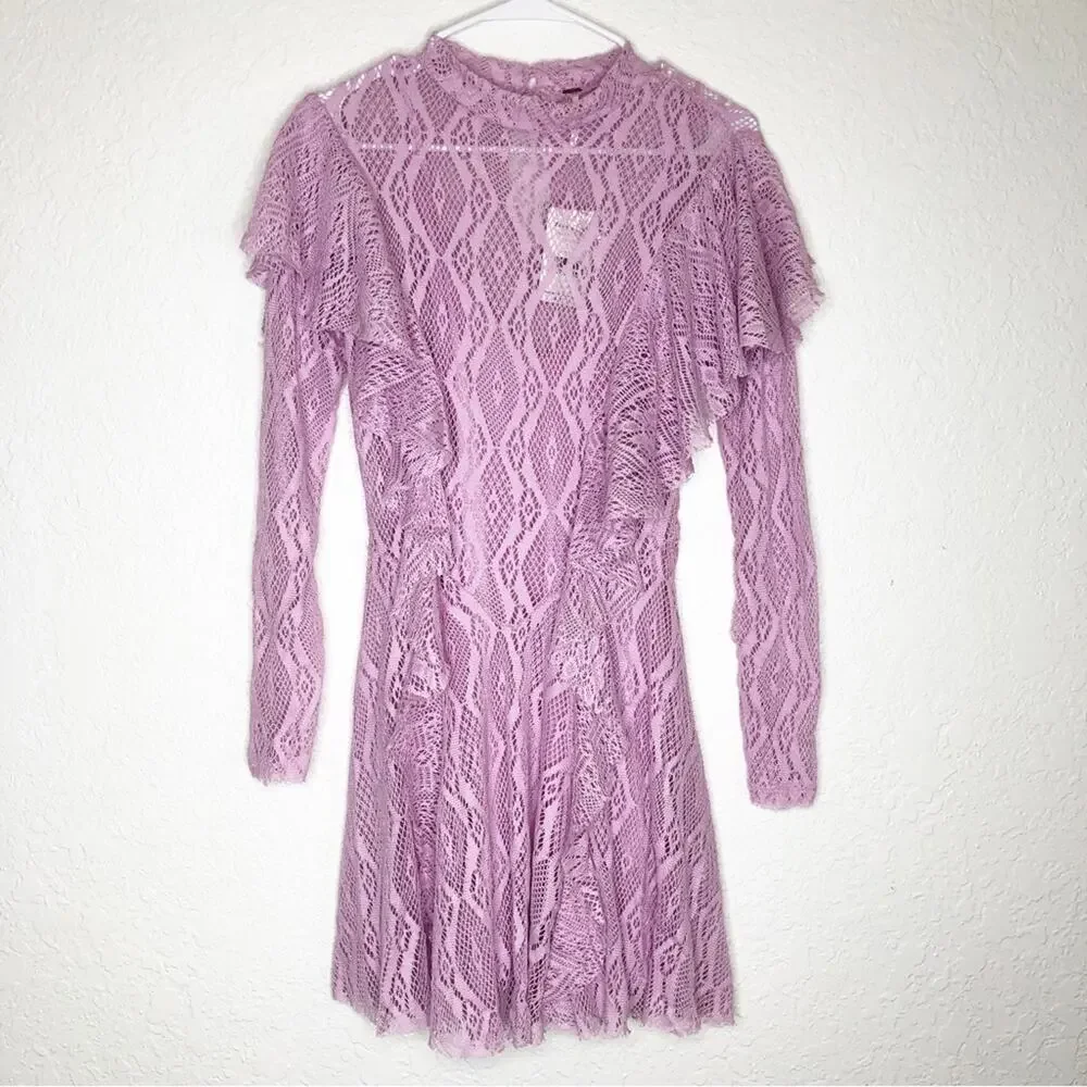 Free People wisteria pink purple lace ruffle dress size Extra Small NWT
